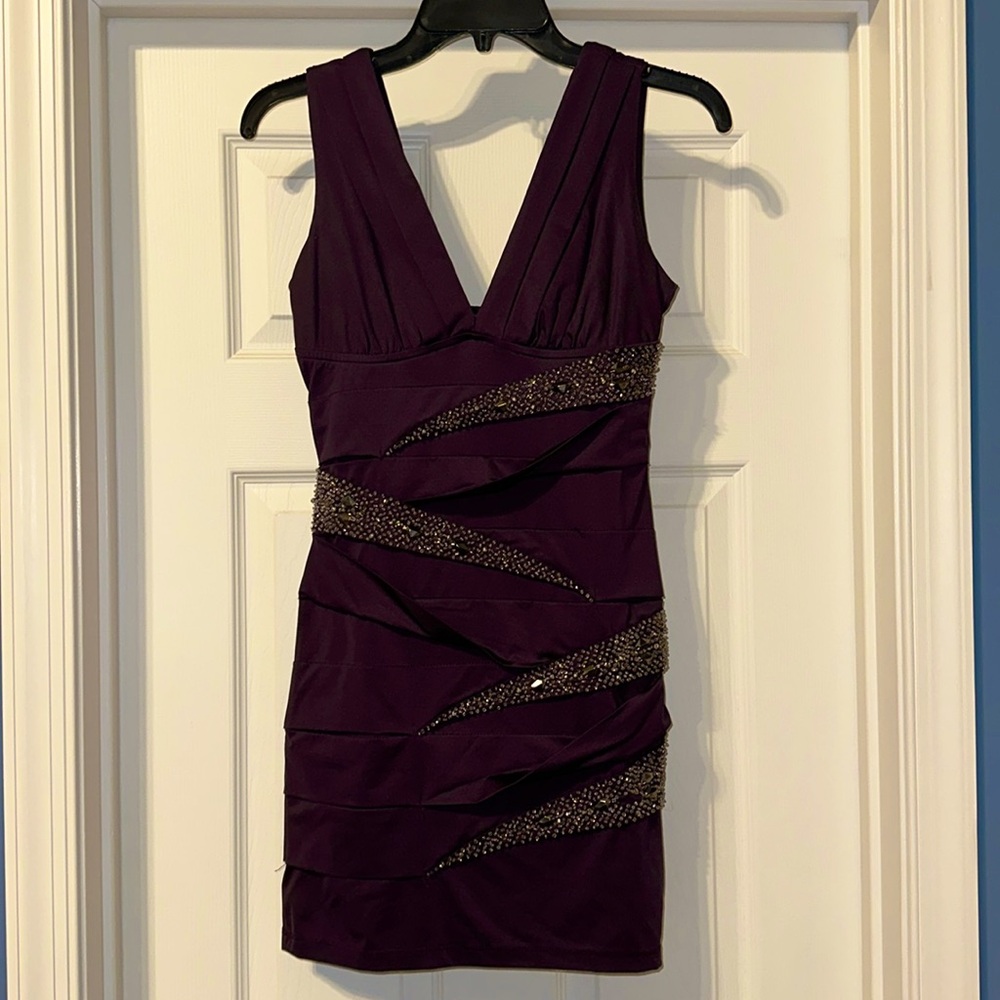 Plum Cocktail Dress with Pewter Beads